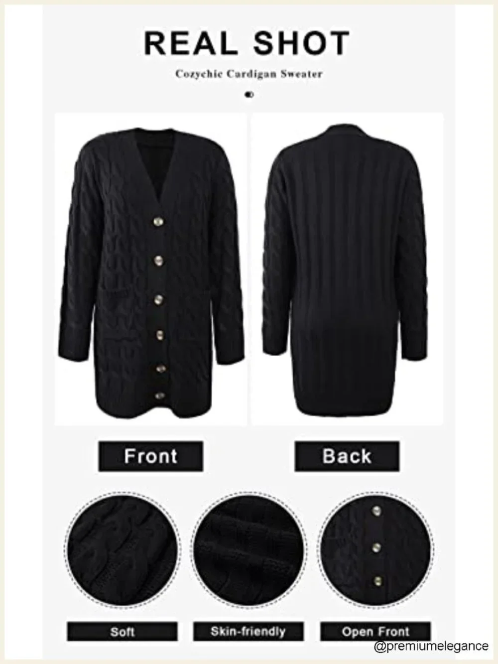 Long Cable Knit Cardigan with Pockets Chunky Open Front Button Down Sweater